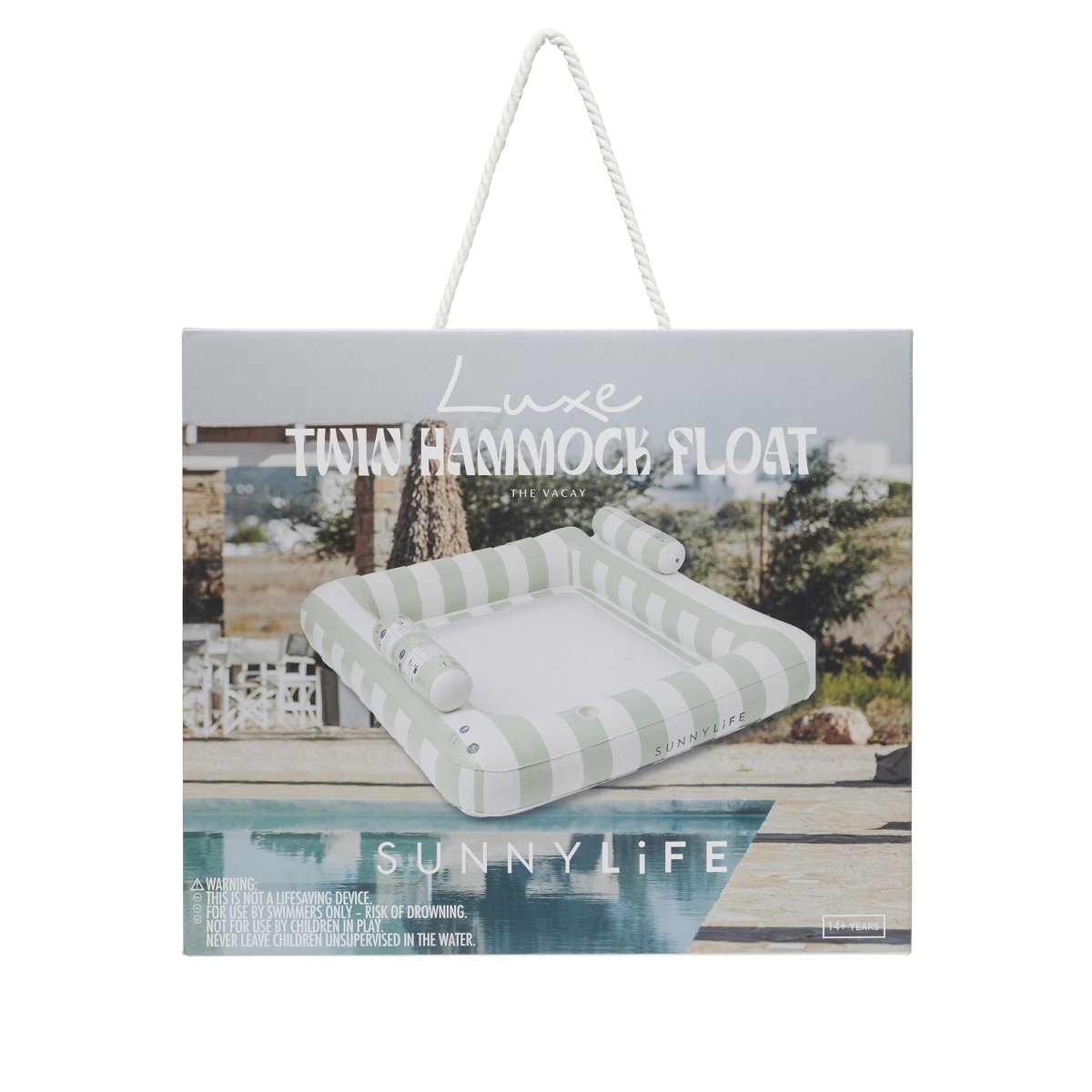 Luxe Twin Hammock Float - The Vacay Soft Olive Stripe - SUNNYLiFE AU