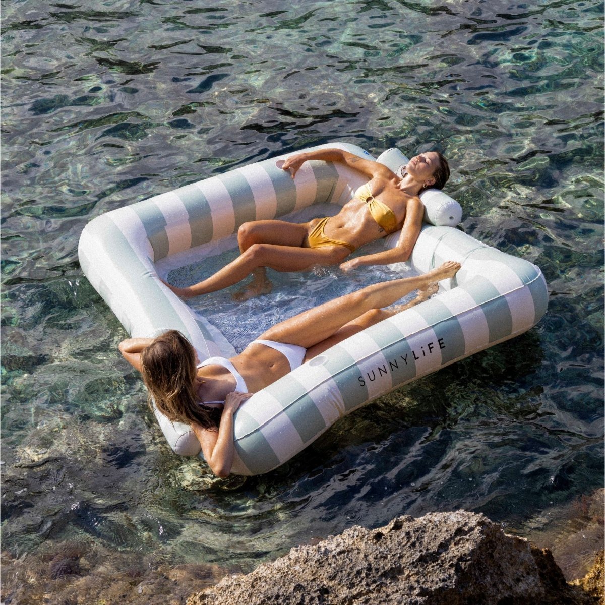 Luxe Twin Hammock Float - The Vacay Soft Olive Stripe - SUNNYLiFE AU