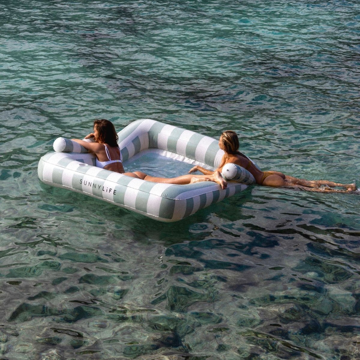Luxe Twin Hammock Float - The Vacay Soft Olive Stripe - SUNNYLiFE AU