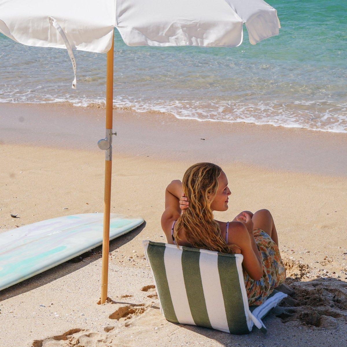 Terry Travel Lounger - Olive Stripe - SUNNYLiFE AU