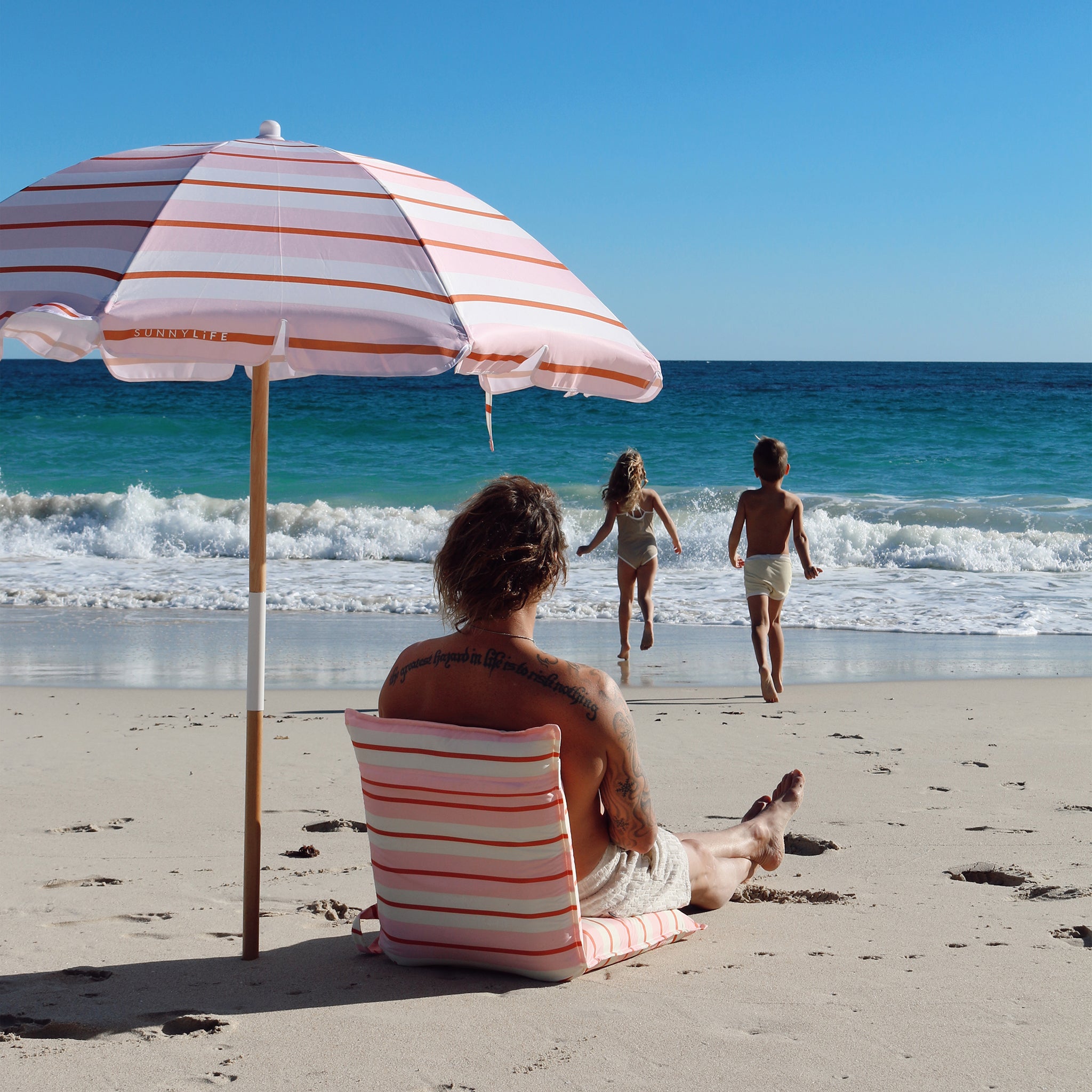 Beach Umbrella | Summer Stripe Strawberry Sorbet