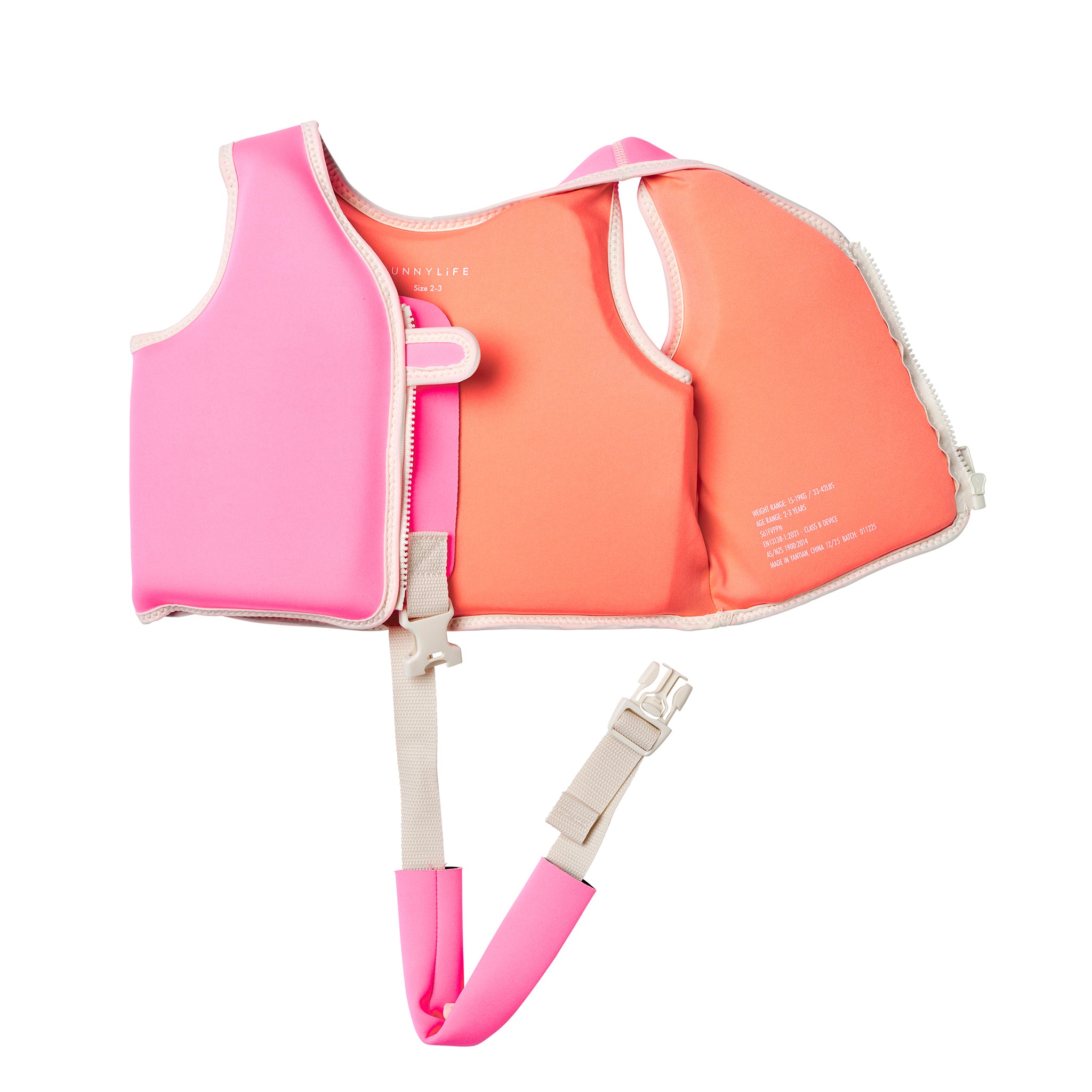 Kids Swim Vest 2-3 - Poppy the Peach Neon Pink