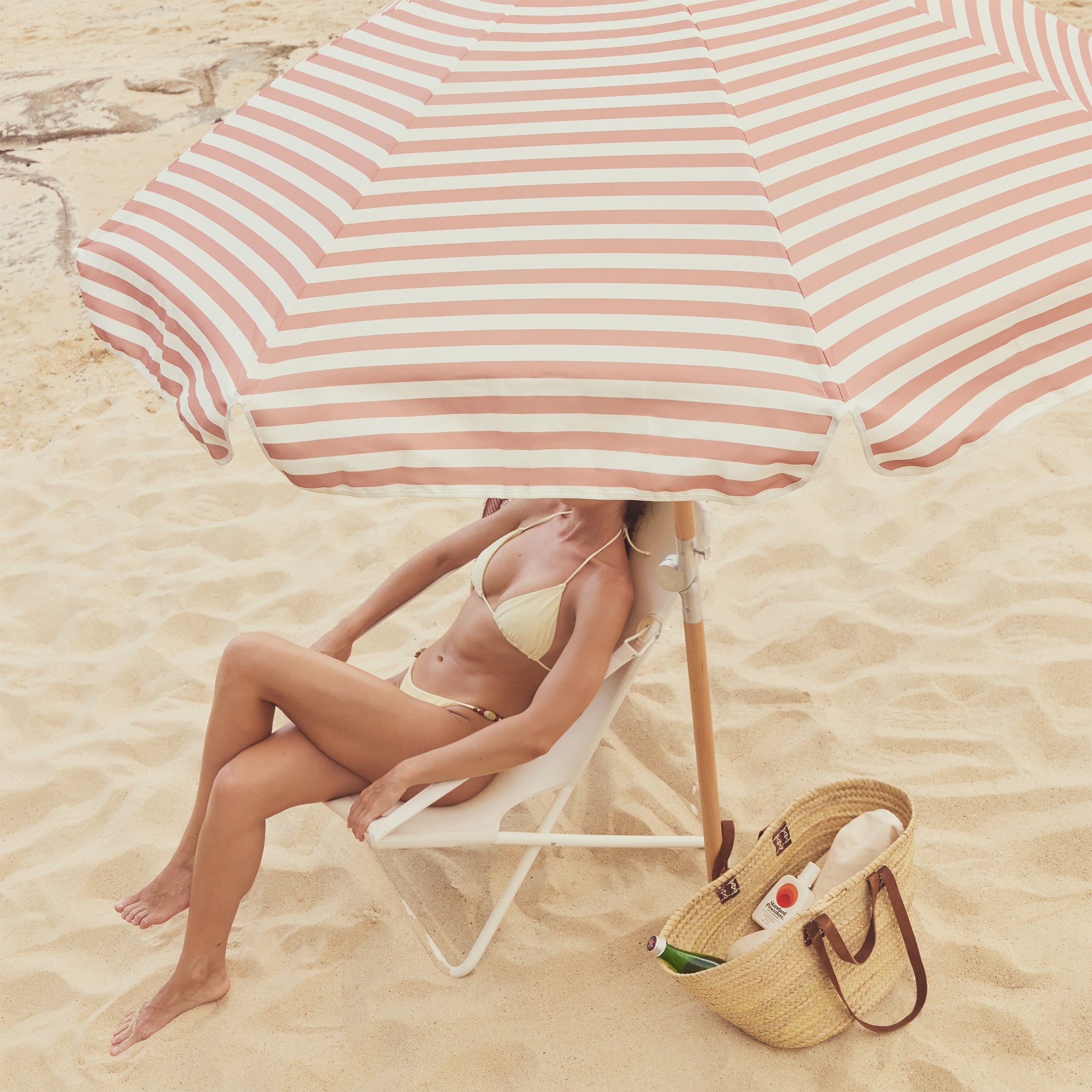 Luxe Beach Umbrella - Tierra Clay Stripe