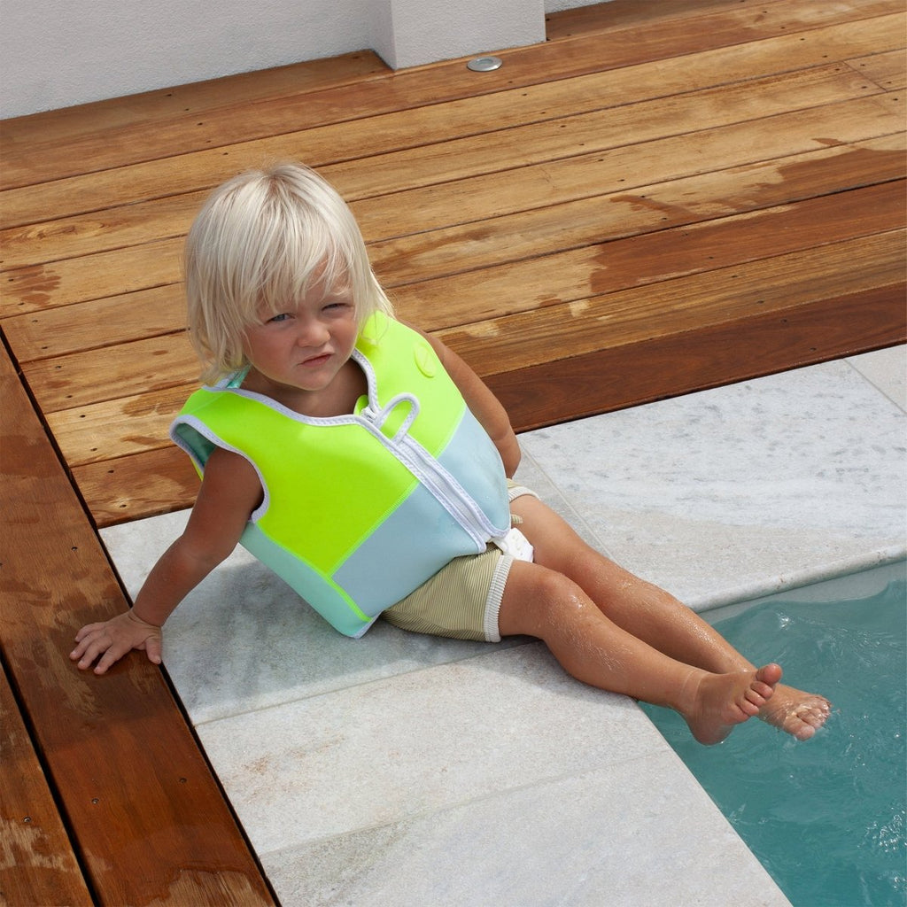SWIM VEST 1-2 SALTY THE SHARK AQUA NEON YELLOW