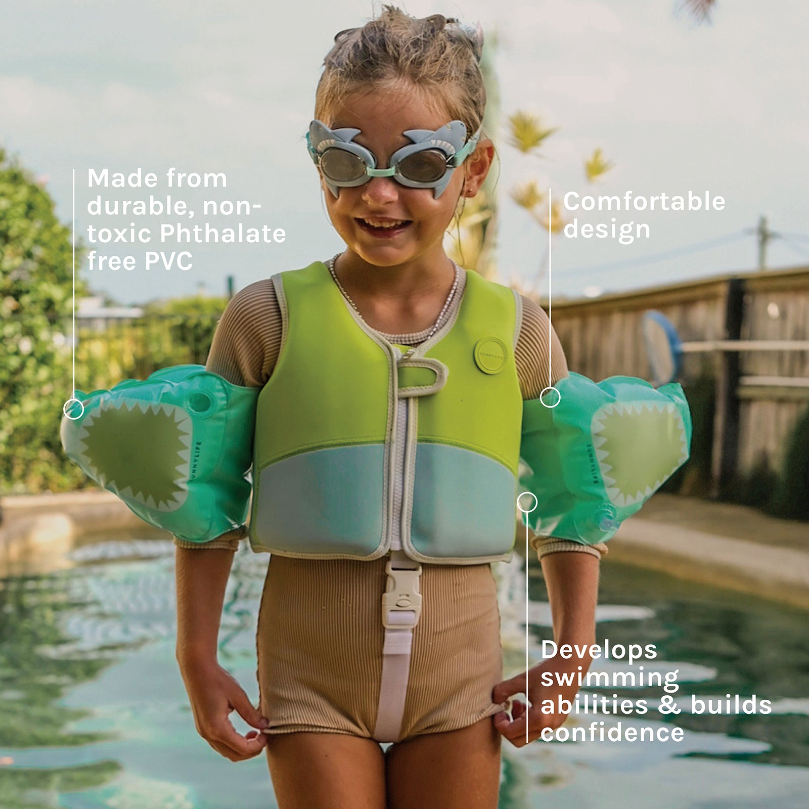 Float Bands | Salty the Shark Aqua - SUNNYLiFE